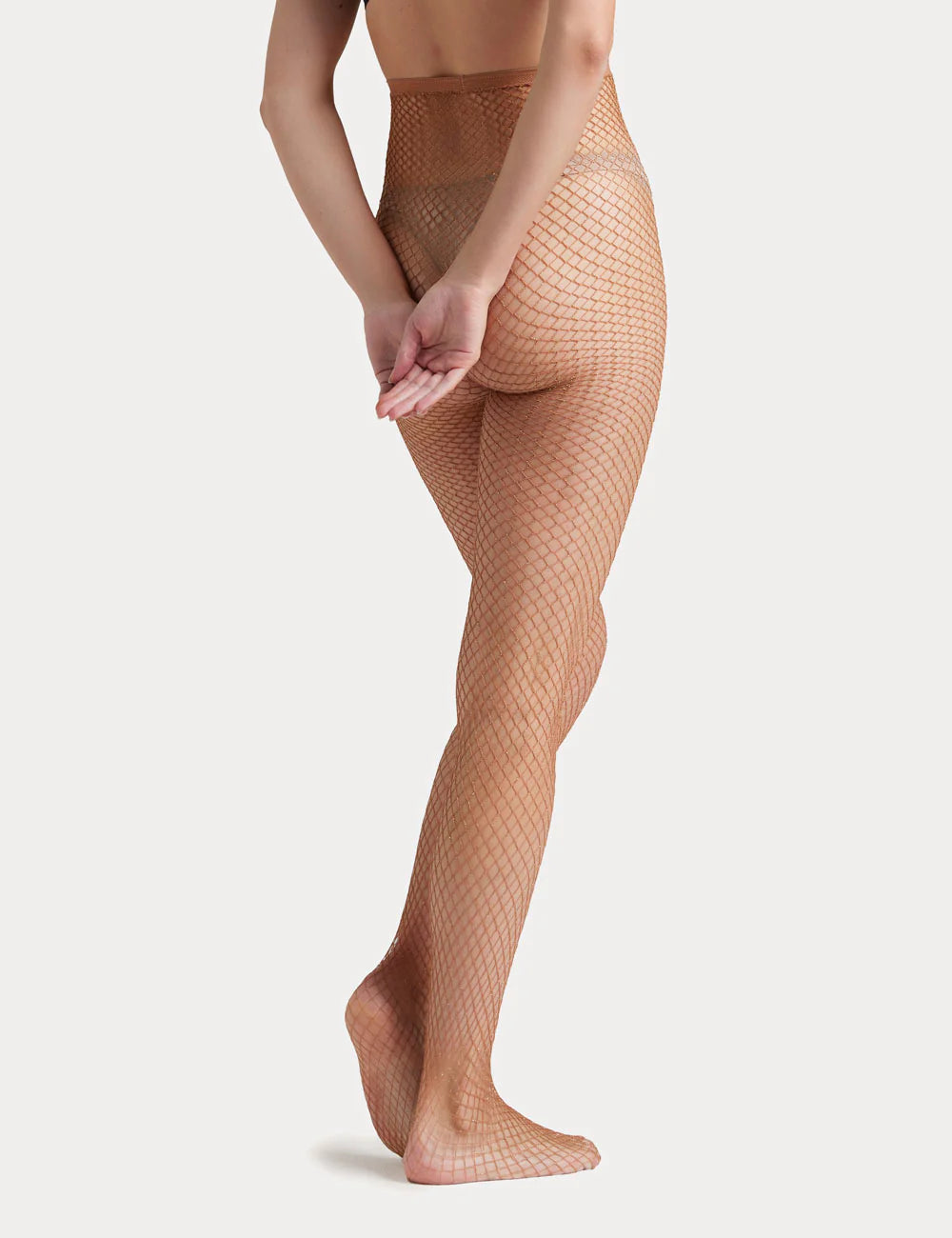 Lurex Fishnet Tight - Caramel/Gold