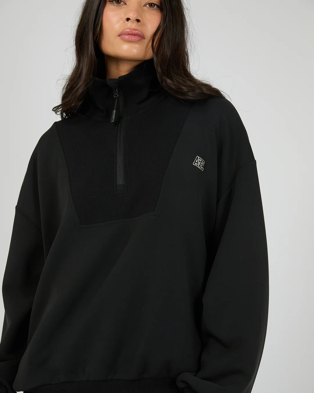 Oversized Luxe Active 1/4 Zip Black