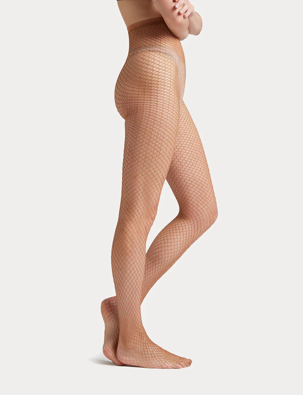 Lurex Fishnet Tight - Caramel/Gold