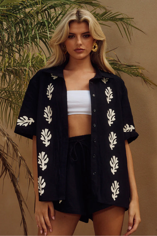 Amalia Set - Shirt & Short Set- Black Sand