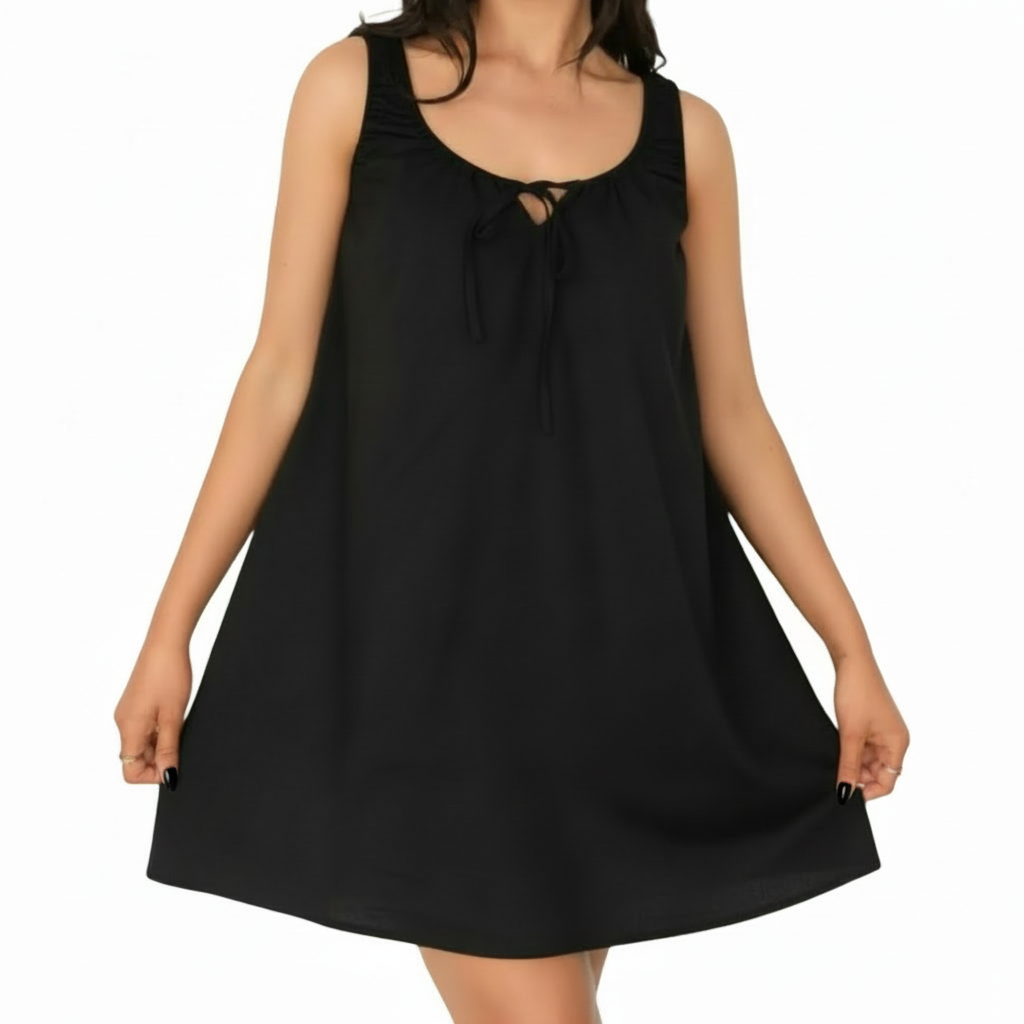 By Frankie Elastic Tie Mini Dress Black