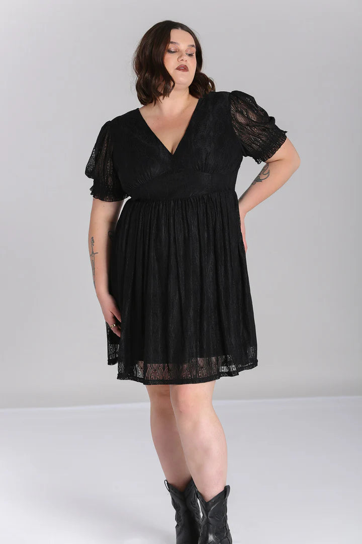 girl wearing black lace dress