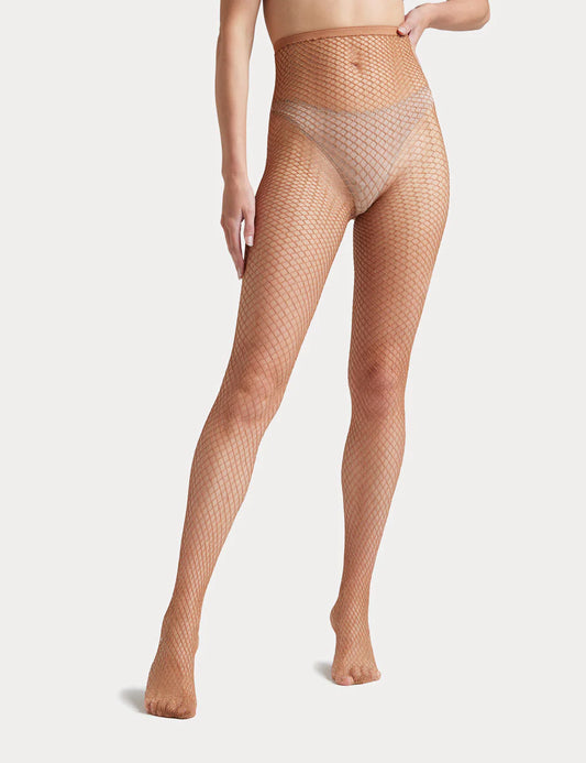 Lurex Fishnet Tight - Caramel/Gold