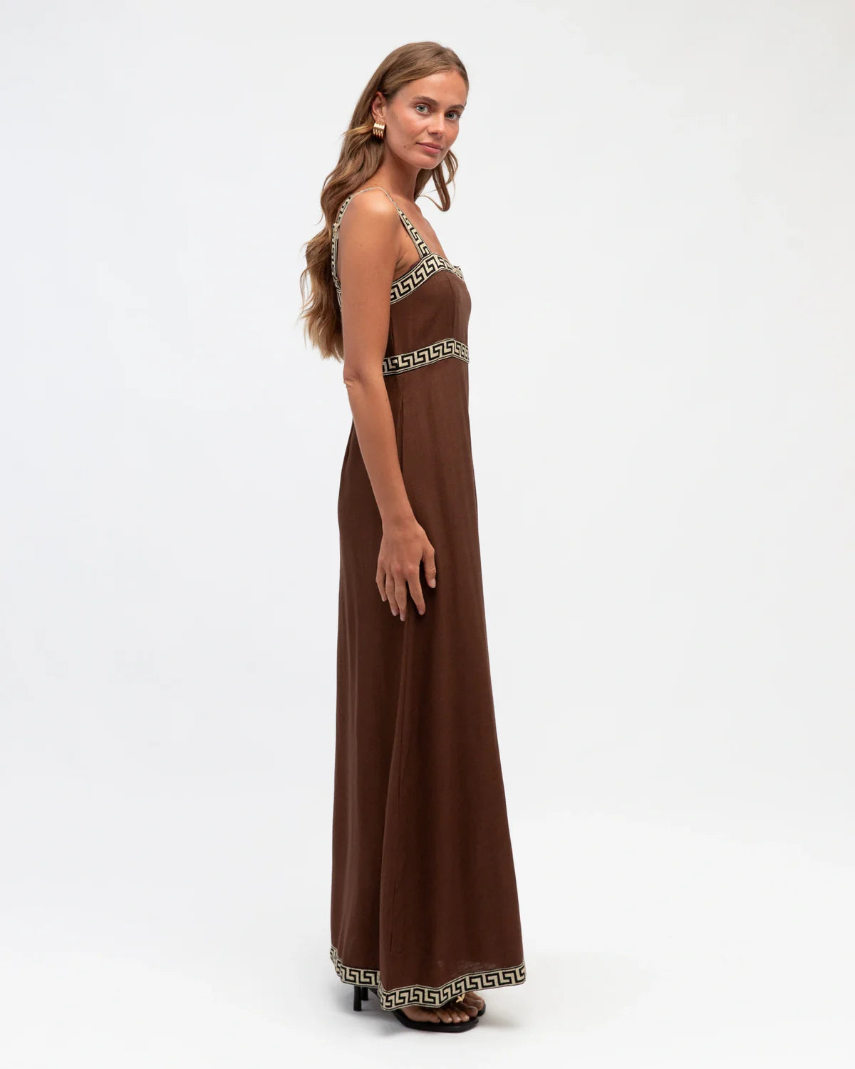 Hot Property Motif Border Maxi Dress Chocolate